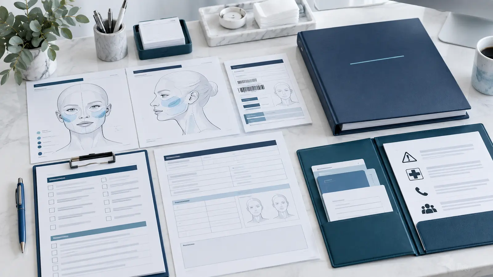 Organized dermal filler assessment, mapping, treatment record, traceability, and emergency documents