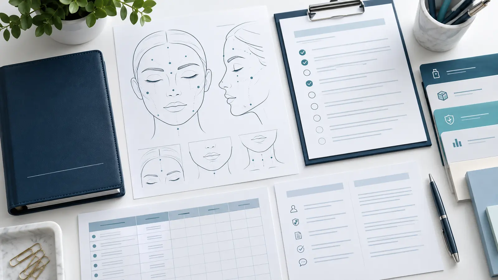 Organized facial mapping, consent, and treatment documentation forms