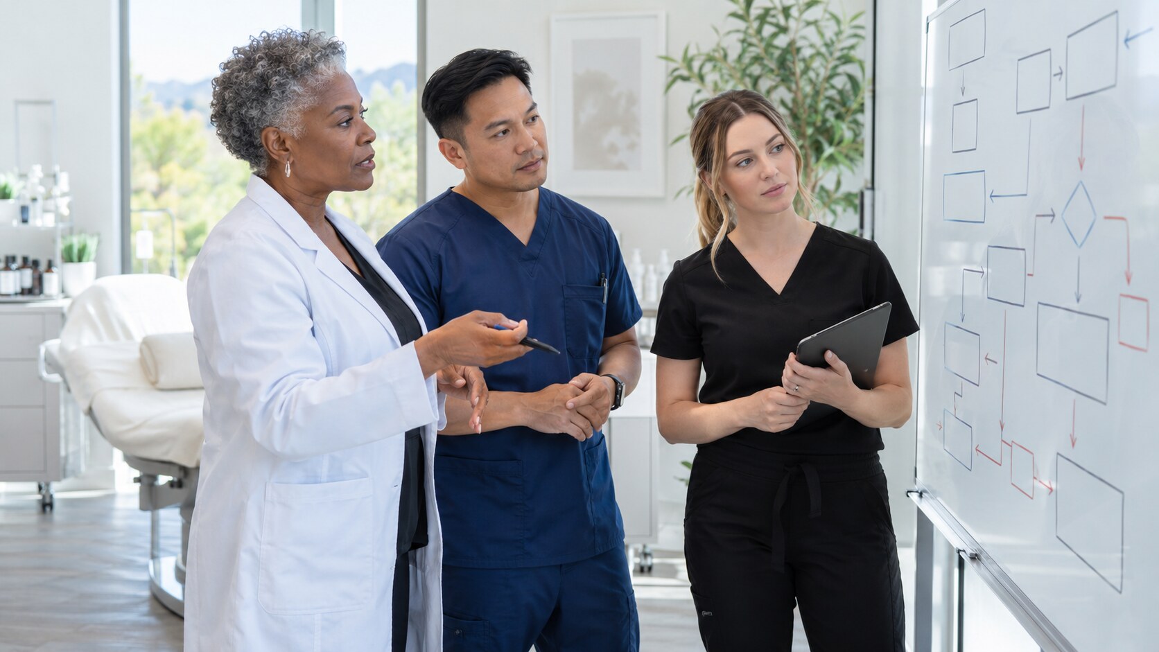 Clinic team mapping a treatment workflow